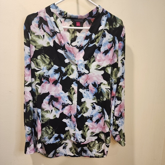 Vince Camuto Womens Floral Long Sleeves V Neck Blouse size S - Picture 1 of 10